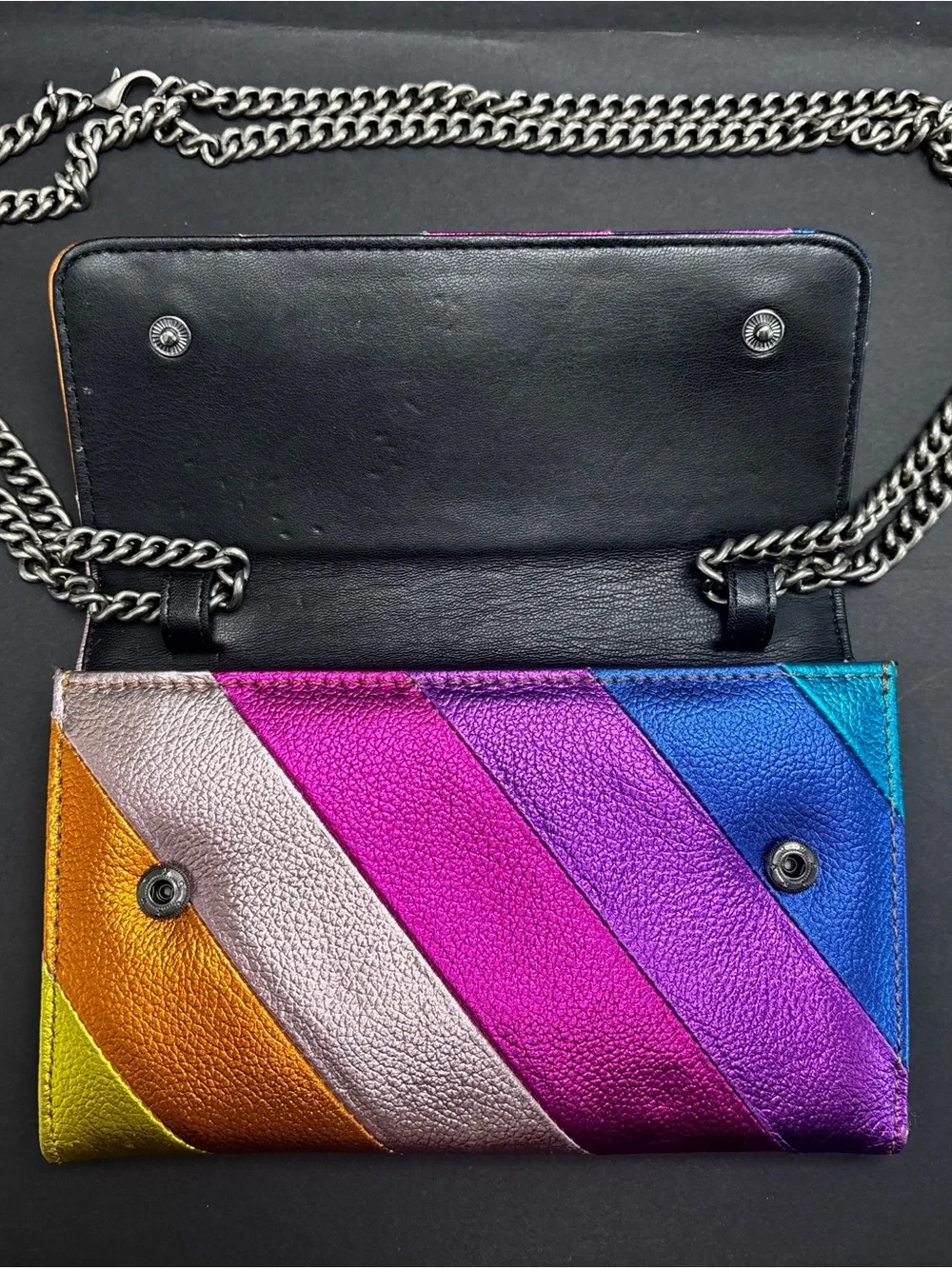 Kurt Geiger Metallic Rainbow Chevron Clutch - Pink, Purple, Blue & Gold